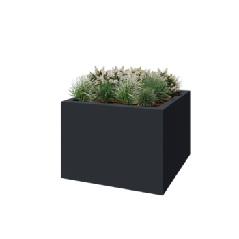 Jardinera de fibra de vidrio - Cuadrado - 140 x 140 x 100 cm - RAL7021 mate (gris negruzco) - Con fondo