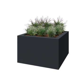 Jardinera de fibra de vidrio - Cuadrado - 160 x 160 x 100 cm - RAL7021 mate (gris negruzco) - Con fondo