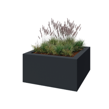 Jardinera de fibra de vidrio - Cuadrado - 160 x 160 x 80 cm - RAL7021 mate (gris negruzco) - Con fondo
