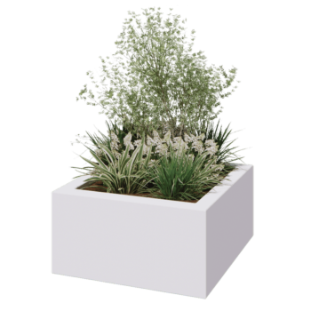 Jardinera de fibra de vidrio - Cuadrado - 80 x 80 x 40 cm - RAL9010 mate (blanco) - Con fondo