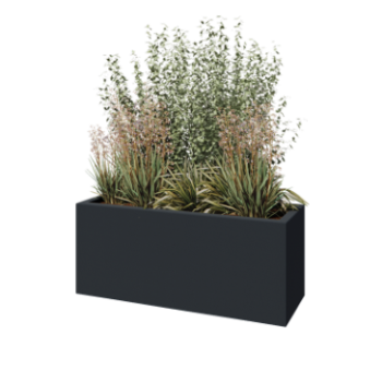 Jardinera de fibra de vidrio - Rectángulo - 120 x 40 x 50 cm - RAL7021 mate (gris negruzco) - Con fondo