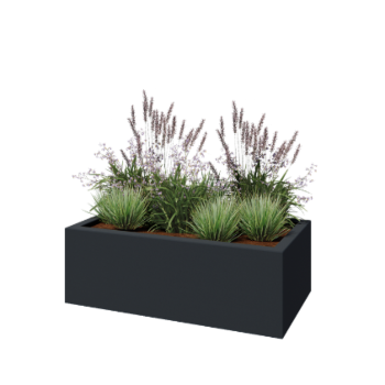 Jardinera de fibra de vidrio - Rectángulo - 120 x 60 x 40 cm - RAL7021 mate (gris negruzco) - Con fondo
