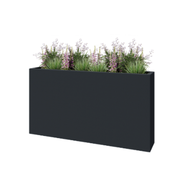 Jardinera de fibra de vidrio - Rectángulo - 150 x 25 x 80 cm - RAL7021 mate (gris negruzco) - Con fondo