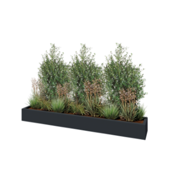 Jardinera de fibra de vidrio - Rectángulo - 200 x 30 x 20 cm - RAL7021 mate (gris negruzco) - Con fondo