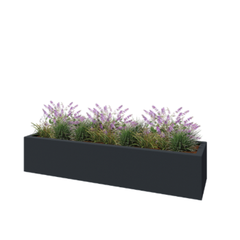 Jardinera de fibra de vidrio - Rectángulo - 200 x 50 x 40 cm - RAL7021 mate (gris negruzco) - Con fondo