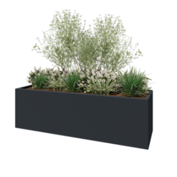 Jardinera de fibra de vidrio - Rectángulo - 200 x 60 x 60 cm - RAL7021 mate (gris negruzco) - Con fondo