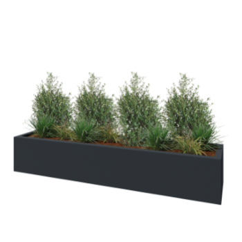 Jardinera de fibra de vidrio - Rectángulo - 230 x 50 x 40 cm - RAL7021 mate (gris negruzco) - Con fondo