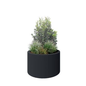 Jardinera de fibra de vidrio - Rond - Ø 100 x 60 cm - RAL7021 mate (gris negruzco) - Con fondo