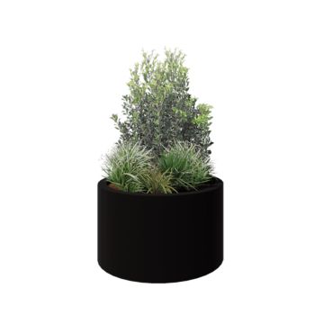Jardinera de fibra de vidrio - Rond - Ø 100 x 60 cm - RAL9005 mate (negro) - Con fondo