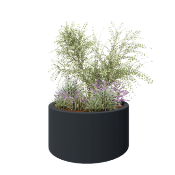 Jardinera de fibra de vidrio - Rond - Ø 120 x 60 cm - RAL7021 mate (gris negruzco) - Con fondo