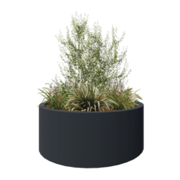 Jardinera de fibra de vidrio - Rond - Ø 150 x 60 cm - RAL7021 mate (gris negruzco) - Con fondo