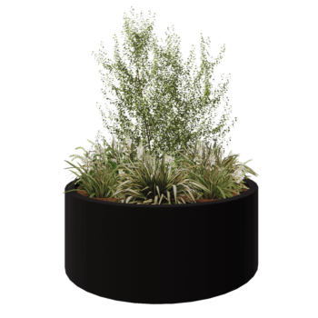 Jardinera de fibra de vidrio - Rond - Ø 150 x 60 cm - RAL9005 mate (negro) - Con fondo