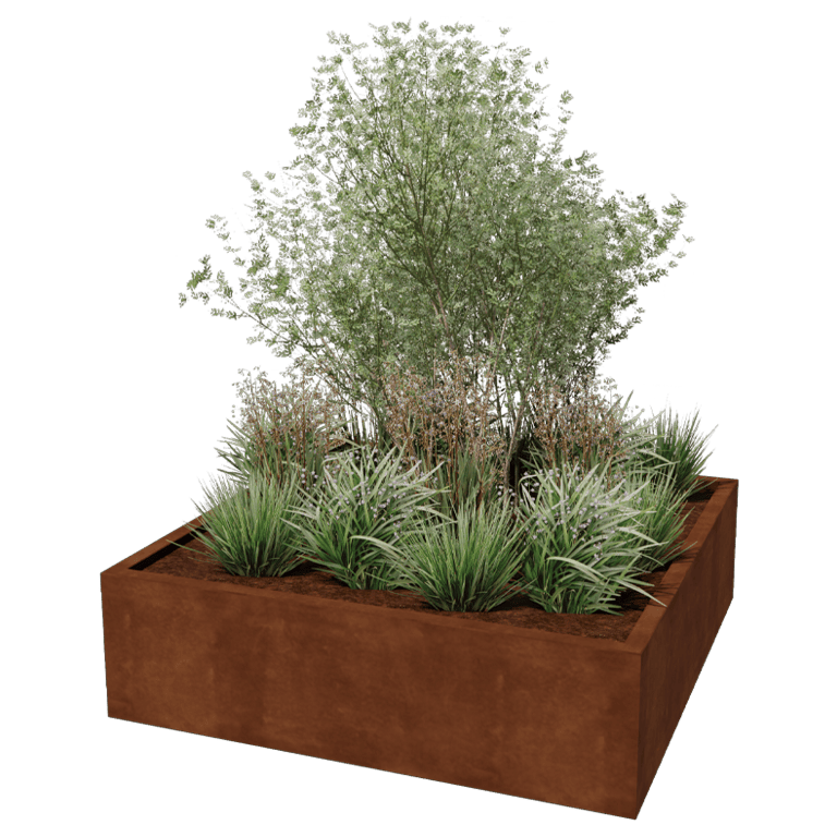 Jardinera de acero corten soldada Montana 140 x 140 x 40 cm
