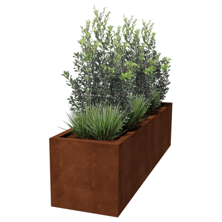 Jardinera de acero corten soldada Montana 200 x 50 x 50 cm