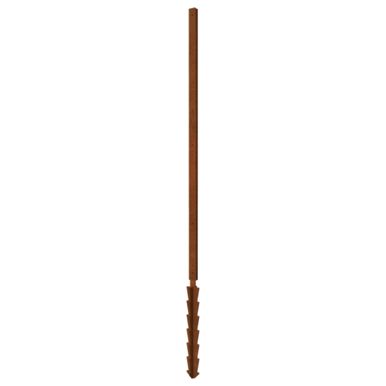 Poste recto de acero corten con estaca de tierra 190 x 6 x 3 cm