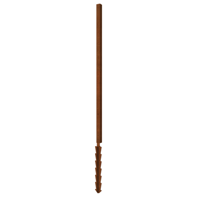 Poste esquinero de acero corten con estaca de tierra 190 x 6 x 3 cm