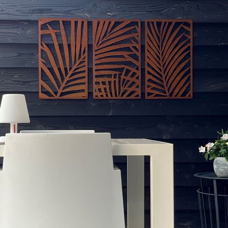 Decoración de pared de acero Corten Helechos 3 partes
