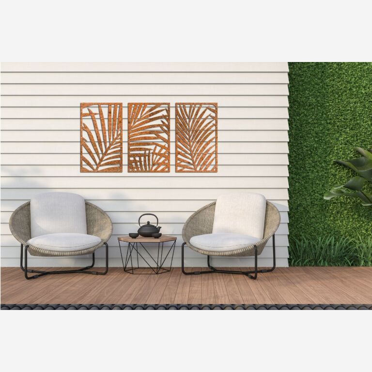 Decoración de pared de acero Corten Helechos 3 partes