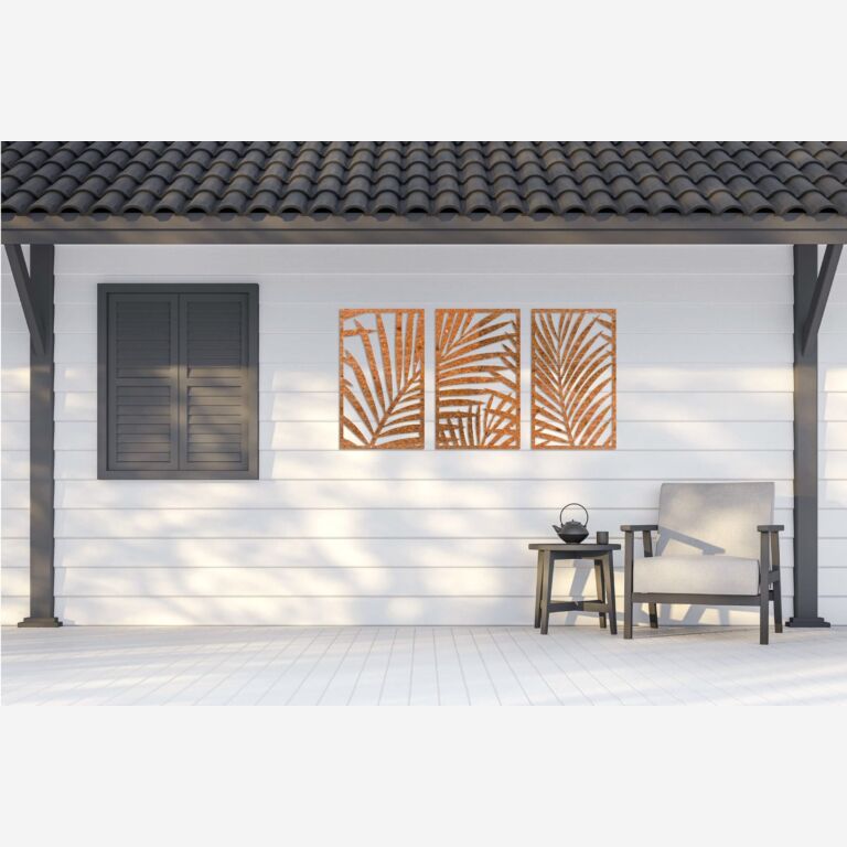 Decoración de pared de acero Corten Helechos 3 partes