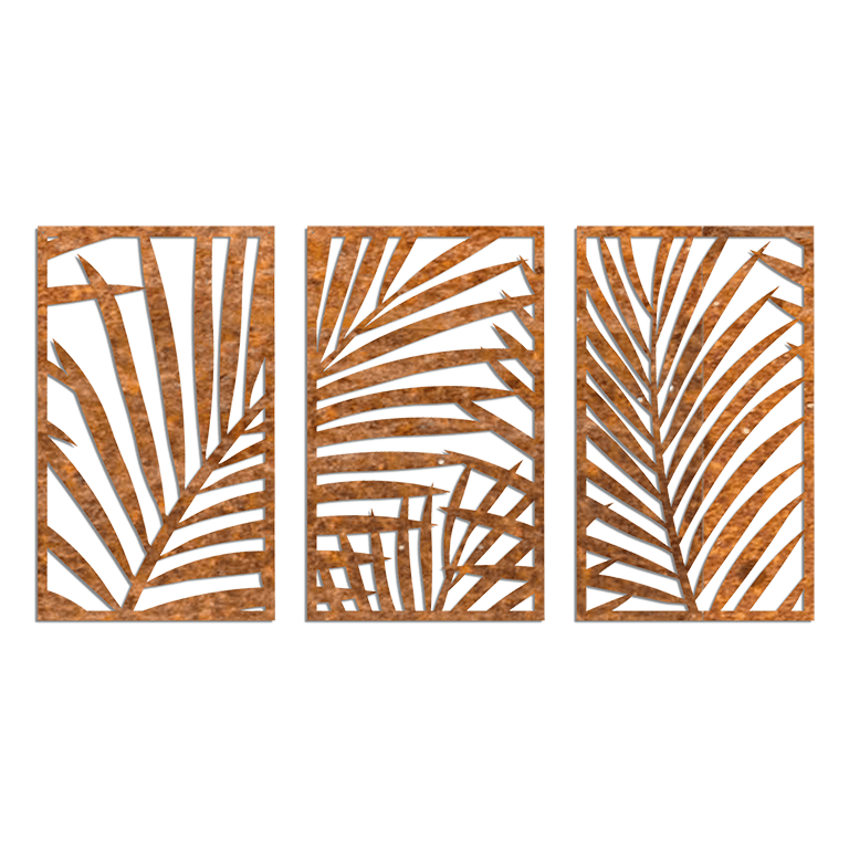 Decoración de pared de acero Corten Helechos 3 partes