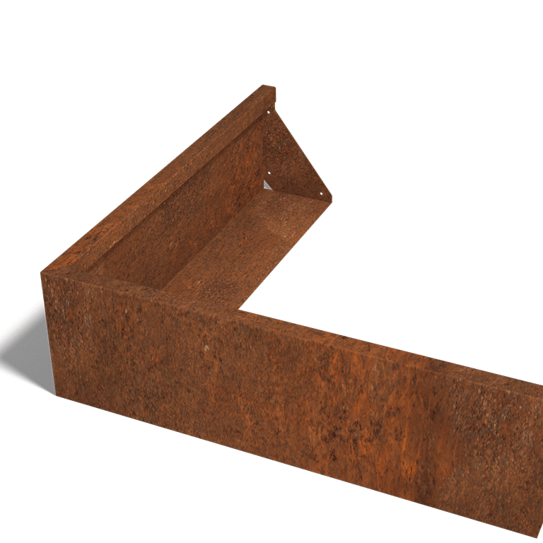 Muro de contención de acero corten esquina exterior 100 x 100 cm (altura 30 cm)