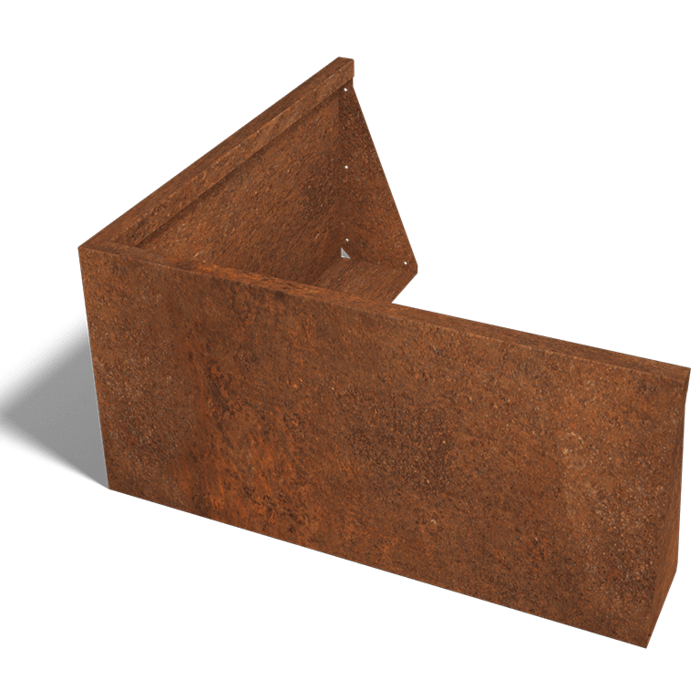 Muro de contención de acero corten esquina exterior 100 x 100 cm (altura 50 cm)