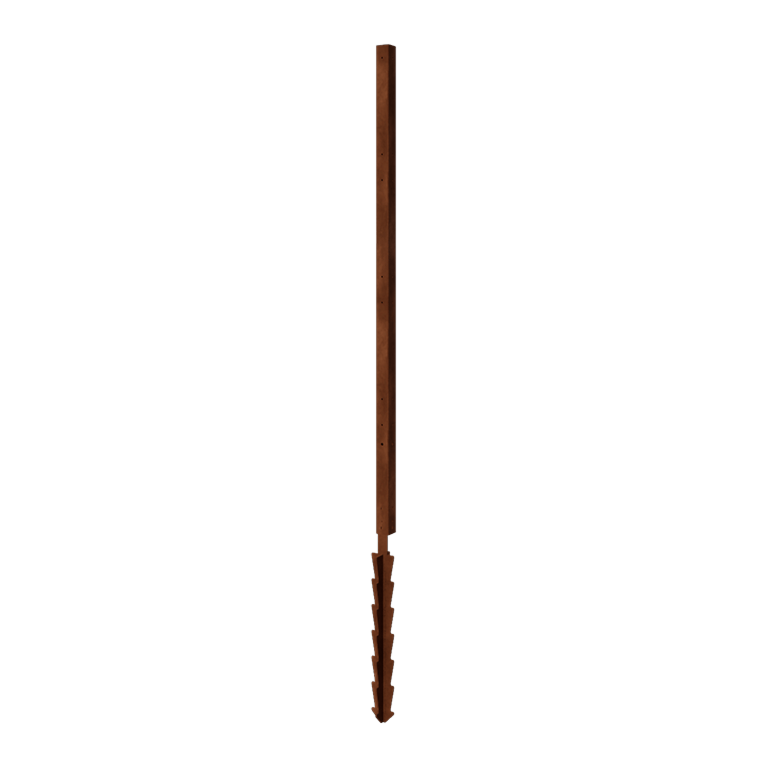 Poste esquinero de acero corten con estaca de tierra 190 x 6 x 3 cm