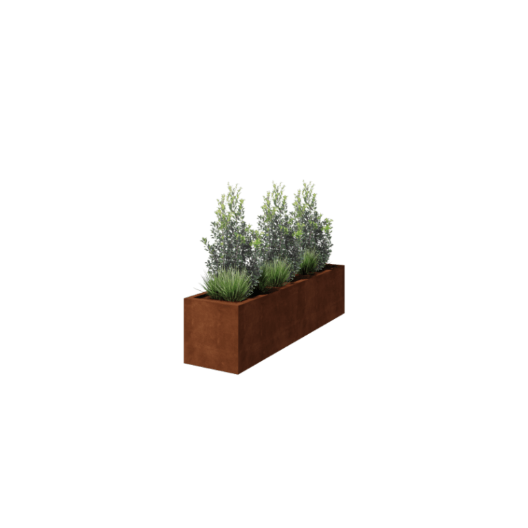 Jardinera de acero corten soldada Montana 200 x 50 x 50 cm