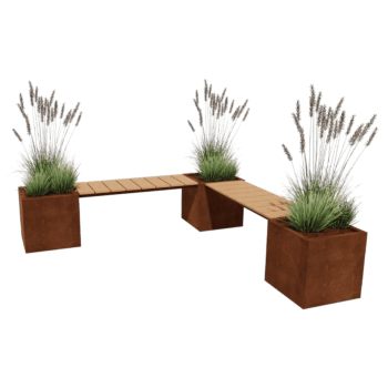 Jardinera de acero corten con asiento Vegas Miami esquina