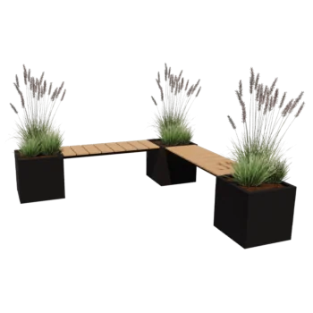 Jardinera de acero - Cuadrado - Configuración en esquina - 221,2 x 221,2 x 50 cm - Otro color RAL - Con placa inferior - Con banco