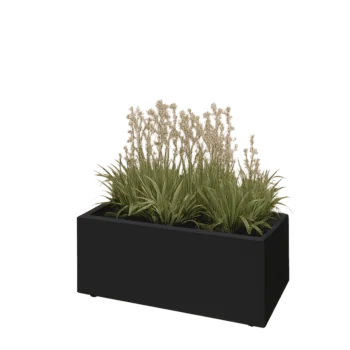 Jardinera de acero - Rectángulo - 80 x 40 x 30 cm - RAL9005 mate (negro) - Con placa inferior - Con patas