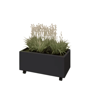 Jardinera de acero - Rectángulo - 80 x 40 x 30 cm - RAL9005 mate (negro) - Con placa inferior - Con ruedas