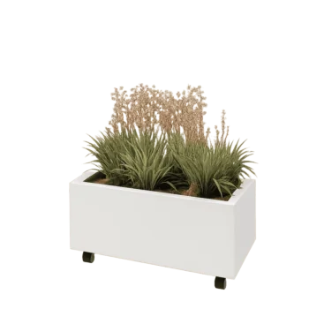 Jardinera de acero - Rectángulo - 80 x 40 x 30 cm - RAL9010 mate (blanco) - Con placa inferior - Con ruedas