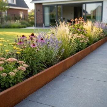 Bordura de jardín de acero corten - En ángulo recto - Altura 12 cm - 150 cm