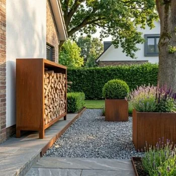 Leñero de acero corten - Indiana - 120 x 40 x 100 cm