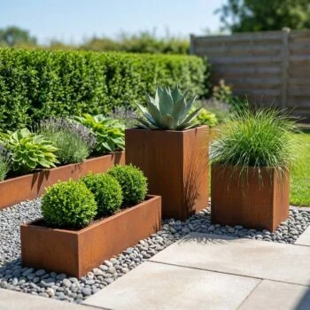 Jardinera de acero corten - Rectángulo - 100 x 30 x 30 cm - Con placa inferior