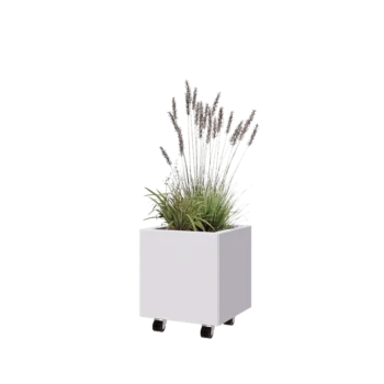 Jardinera de acero - Cuadrado - 40 x 40 x 40 cm - RAL9010 mate (blanco) - Con placa inferior - Con ruedas