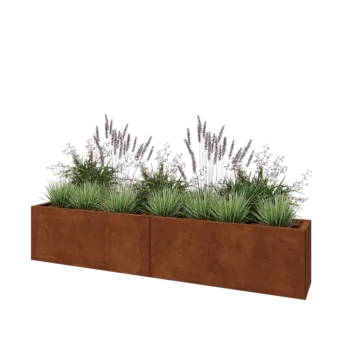 Jardinera XXL de acero corten - Rectángulo - 200 x 30 x 40 cm - Con placa inferior