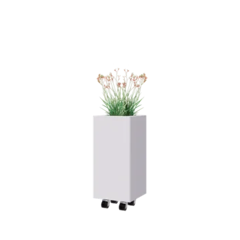 Jardinera de acero - Cuadrado - 30 x 30 x 60 cm - RAL9010 mate (blanco) - Con placa inferior - Con ruedas