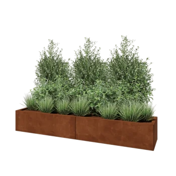 Jardinera XXL de acero corten - Rectángulo - 200 x 40 x 30 cm - Con placa inferior