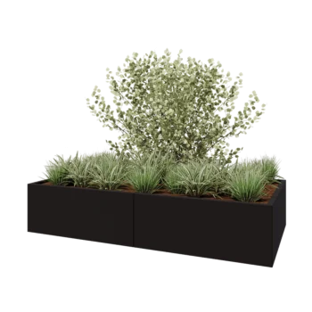 Jardinera XXL de acero - Rectángulo - 200 x 100 x 40 cm - RAL9005 mate (negro) - Con placa inferior