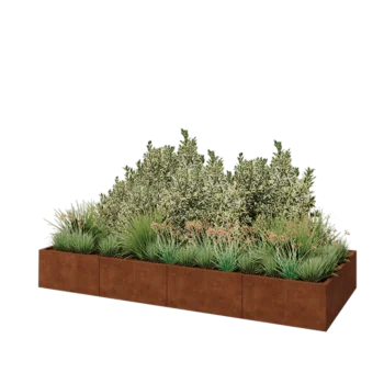 Jardinera XXL de acero corten - Rectángulo - 320 x 120 x 40 cm - Con placa inferior