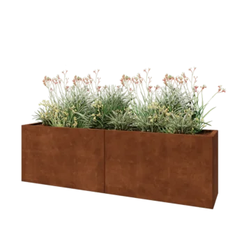 Jardinera XXL de acero corten - Rectángulo - 200 x 40 x 60 cm - Con placa inferior