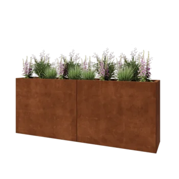 Jardinera XXL de acero corten - Rectángulo - 200 x 40 x 80 cm - Con placa inferior