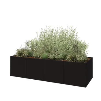 Jardinera XXL de acero - Rectángulo - 320 x 100 x 80 cm - RAL9005 mate (negro) - Sin placa inferior