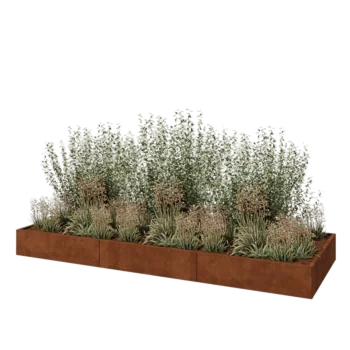 Jardinera XXL de acero corten - Rectángulo - 360 x 120 x 30 cm - Con placa inferior