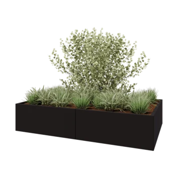 Jardinera XXL de acero - Rectángulo - 200 x 120 x 40 cm - RAL9005 mate (negro) - Sin placa inferior