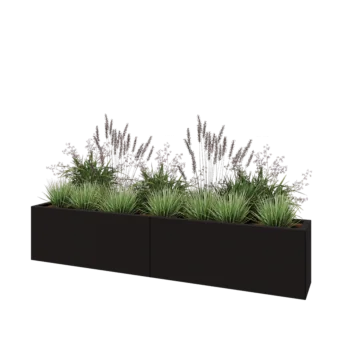 Jardinera XXL de acero - Rectángulo - 200 x 30 x 40 cm - RAL9005 mate (negro) - Con placa inferior