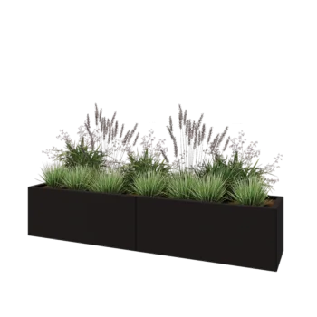 Jardinera XXL de acero - Rectángulo - 200 x 40 x 40 cm - RAL9005 mate (negro) - Sin placa inferior