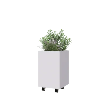 Jardinera de acero - Cuadrado - 40 x 40 x 60 cm - RAL9010 mate (blanco) - Con placa inferior - Con ruedas